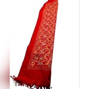 NWOT Cashmere Oversized Elegant Deep Red Embroidered Pashmina